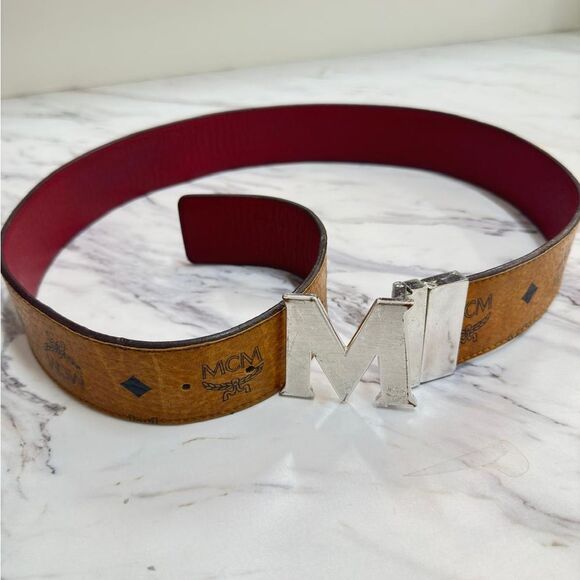 MCM Patterned Brown and Silver Men’s Belt - Picture 5 of 5